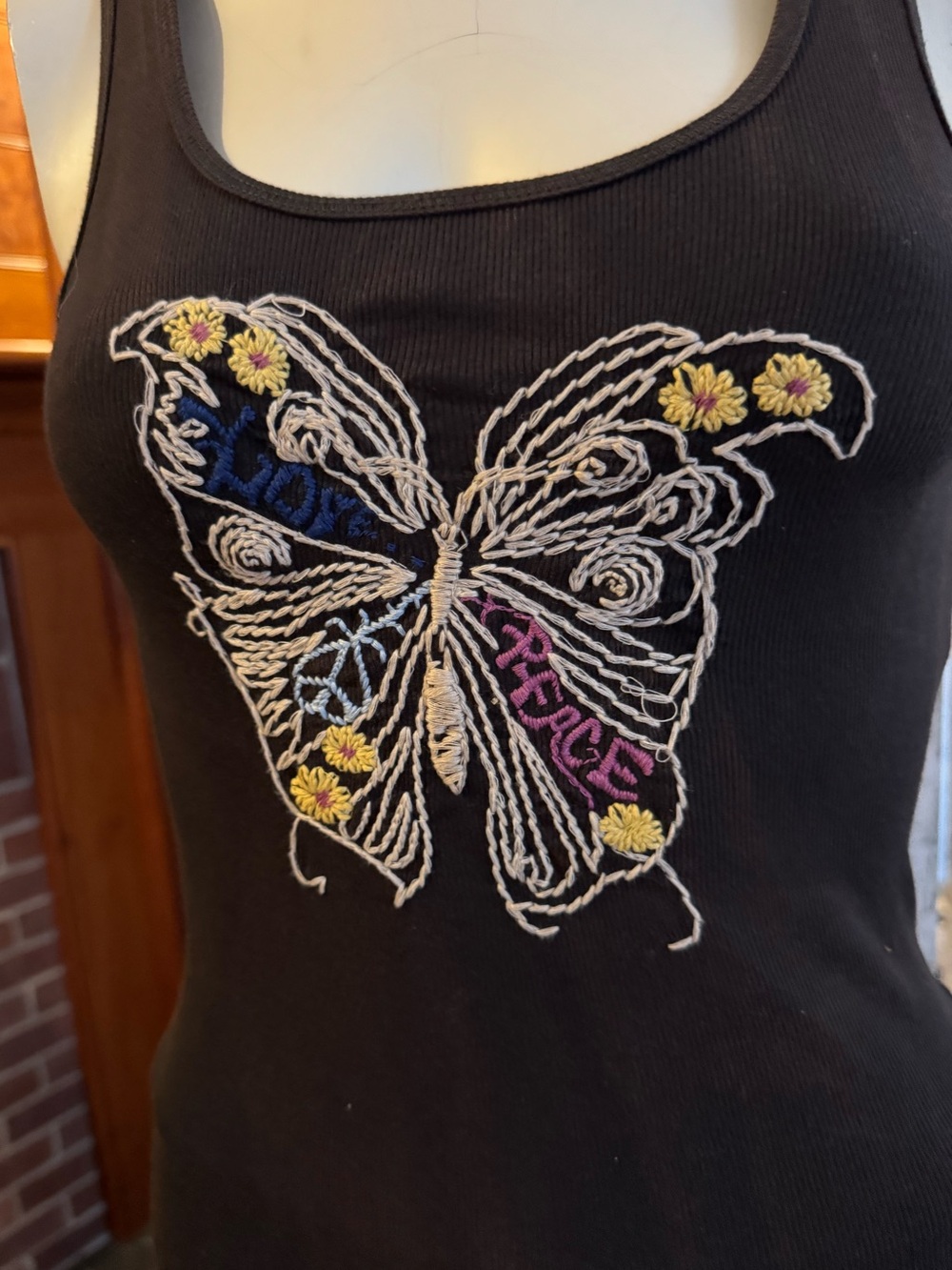 NWOT! Lucky butterfly peace tank. Embroidered. Stretchy. XS - S